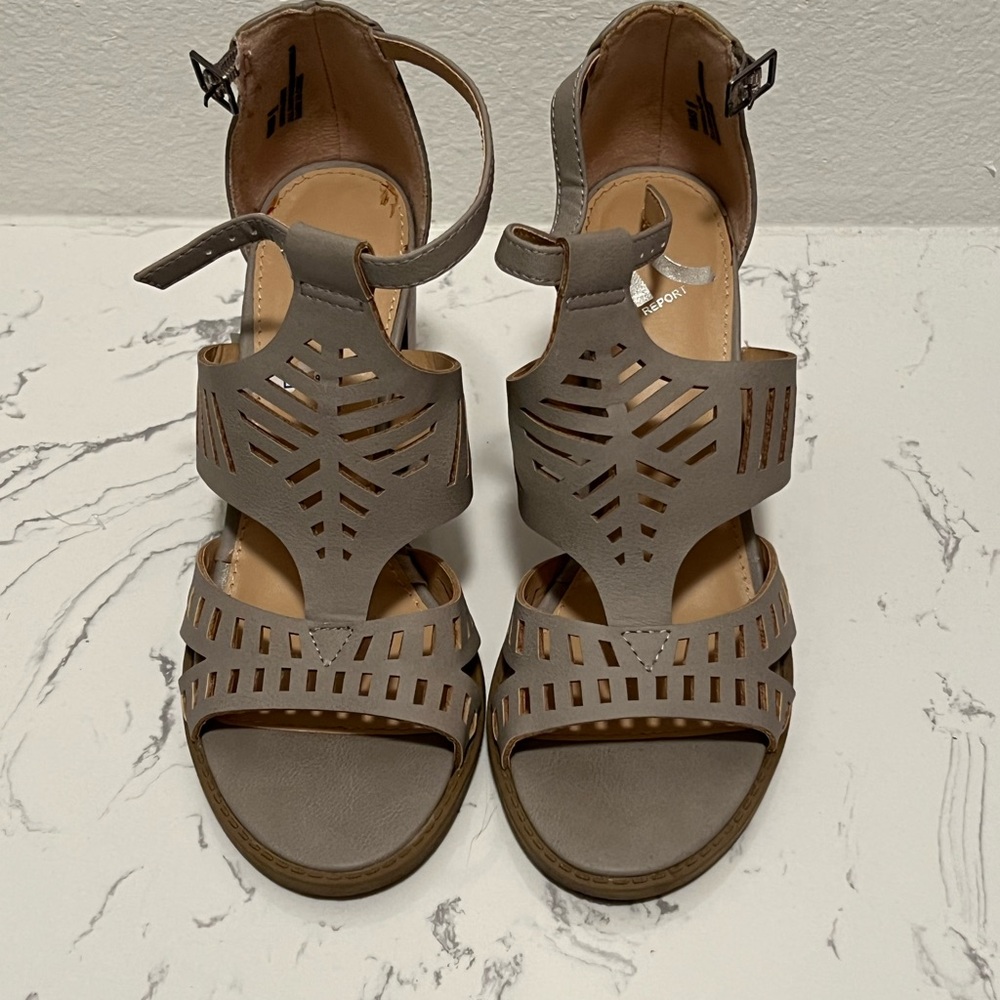 Gray block heels